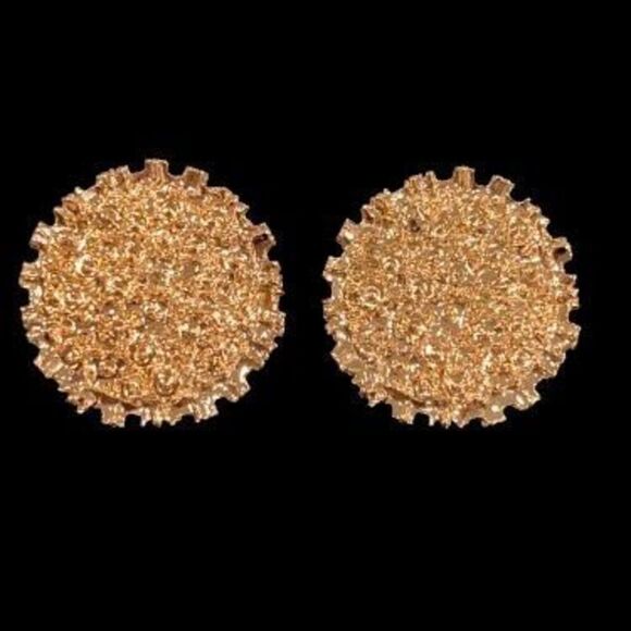 18k Gold Plated Soleil Textured Earrings, Round Sun Luna Coin Flower Studs, Gift - Picture 1 of 11